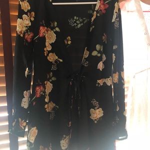 Floral Black Dress with Bell sleeves